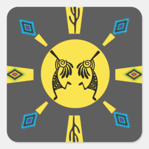 Sticker Carré Amérindien Kokopelli Sun Southwestern