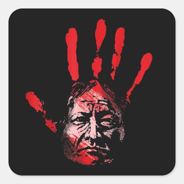 Sticker Carré Amérindiens Red Hand Indien T (Devant)