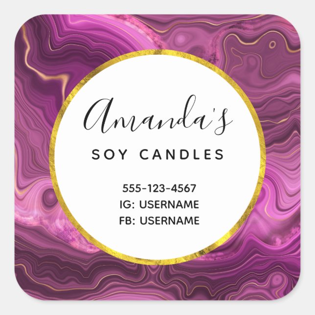 Sticker Carré Améthyste Violet Et Or Abstrait Agate Business (Devant)