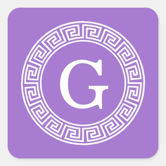 Sticker Carré Améthyste Wht Cadre Rnd Clé Grecque Monogramme Ini (Devant)