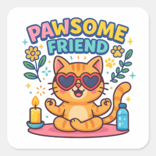 Sticker Carré Ami Génial Parce Que Chaque Chat Mérite De L'Amour