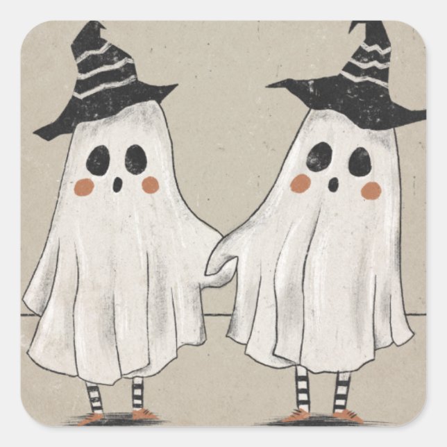 Sticker Carré Amical Halloween Ghost Twins (Devant)