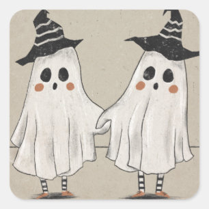 Sticker Carré Amical Halloween Ghost Twins