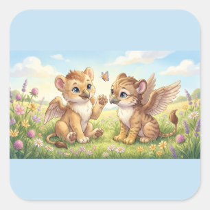 Sticker Carré Amis griffons mignons – Un petit papillon