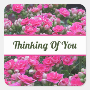 Sticker Carré Amis Jolies Fleurs Roses Pensées Pour Vous