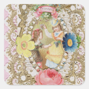Sticker Carré Amitié, carte Valentine, c.1870 (litho couleur o