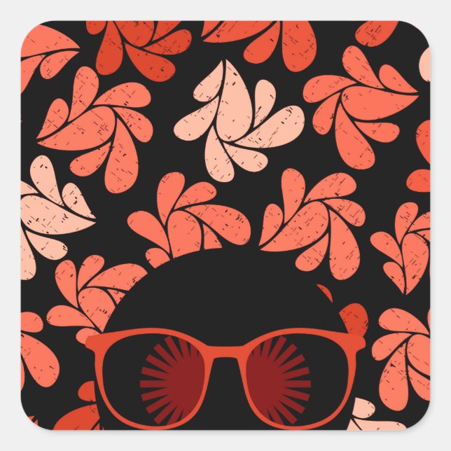 Sticker Carré Amour Afro Rouge Corail Oreiller (Devant)