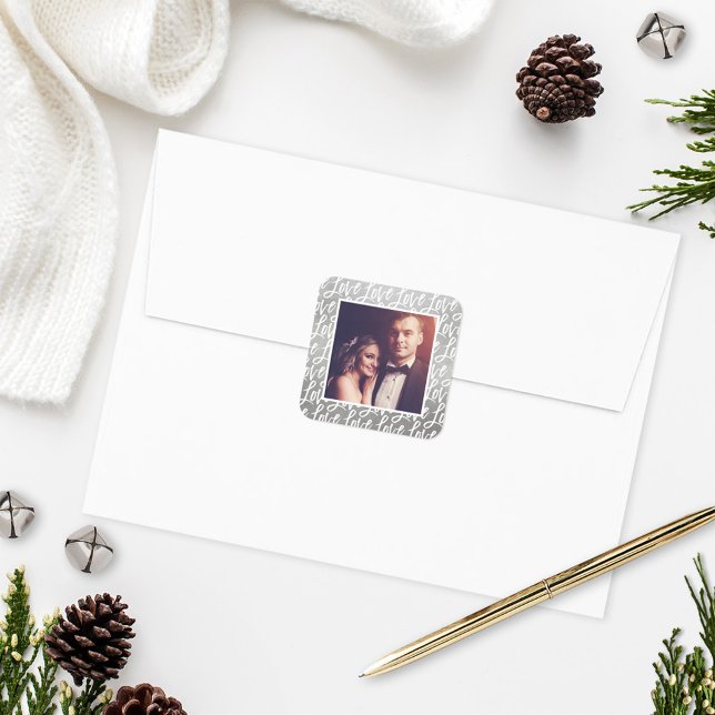 Sticker Carré Amour argent moderne en Mariage de script photo (Créateur téléchargé)