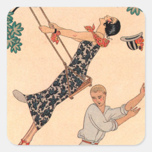 Sticker Carré Amour Art Déco Vintage, La Balançoire de George Ba