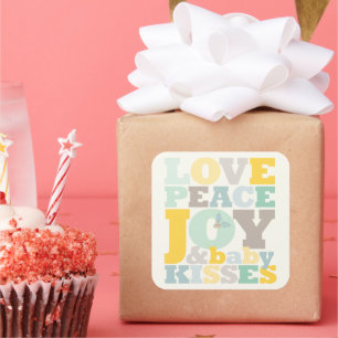 Sticker Carré Amour Coloré Paix Joie Et Bébé Baisers Lettres