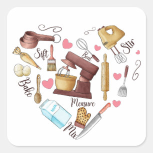 Sticker Carré Amour Cuisson Cœur Aquarelle
