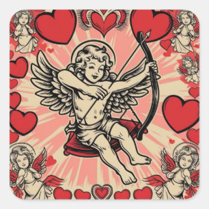 Sticker Carré Amour cupide vintage