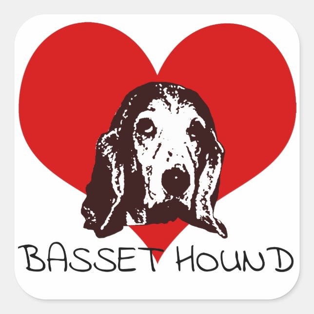 Sticker Carré Amour de Basset Hound (Devant)
