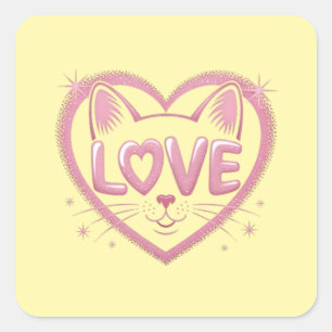 Sticker Carré Amour de chat scintillant