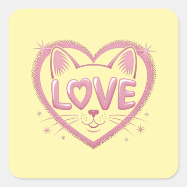Sticker Carré Amour de chat scintillant (Devant)