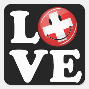 Sticker Carré Amour de drapeau de sourire de la Suisse