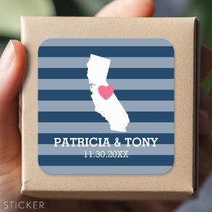 Sticker Carré Amour de l'État d'origine Californie avec cœur per