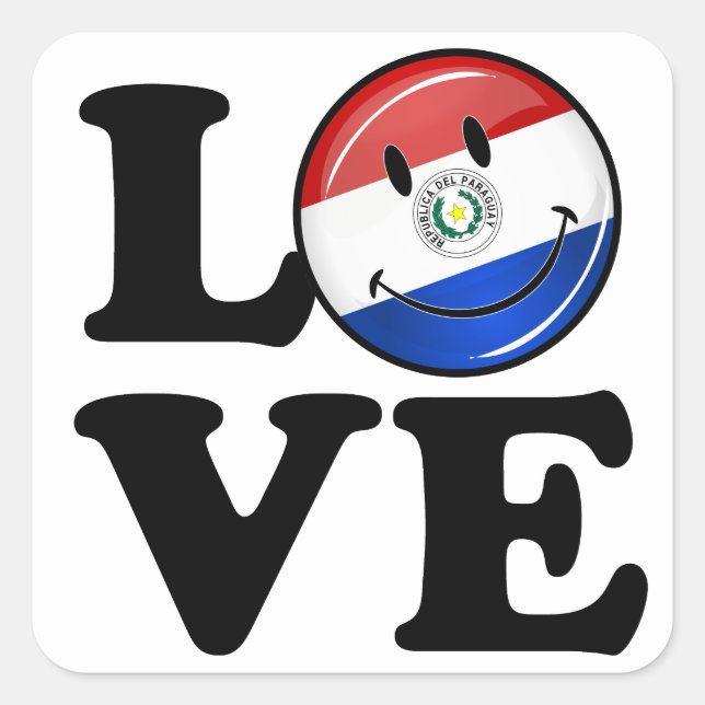 Sticker Carré Amour Du Paraguay Drapeau Souriant (Devant)