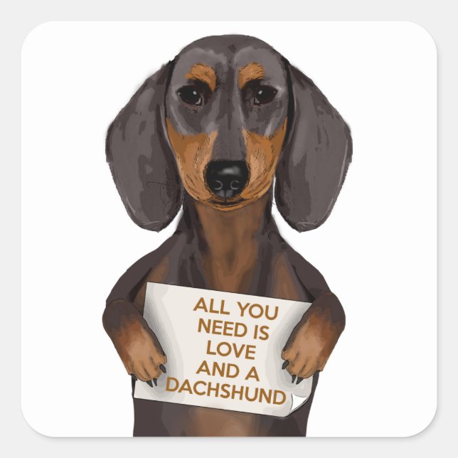 Sticker Carré Amour et Dachshund (Devant)