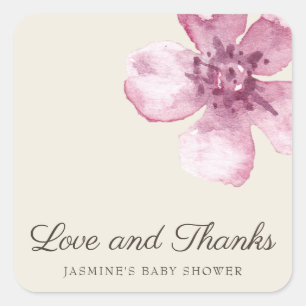Sticker Carré Amour et Merci Cherry Blossom Baby shower fille