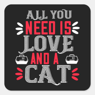 Sticker Carré Amour Et Un Chat Dame De Chat Folle Mignon Chat