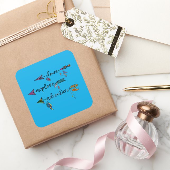 Sticker Carré Amour Explore Aventure Arrow Tribal Boho Design (Cadeaux)