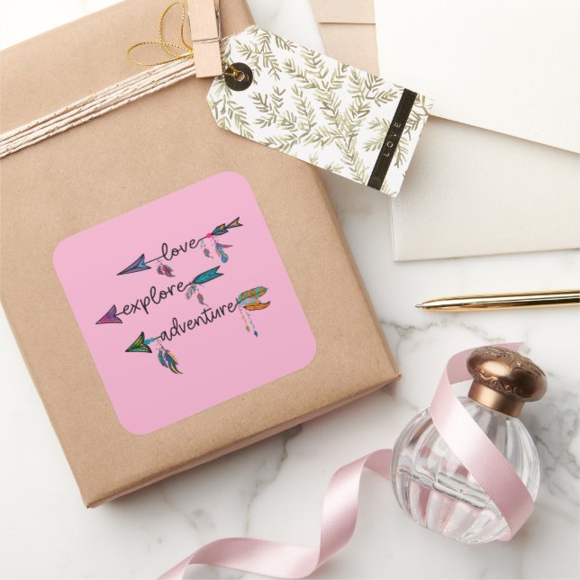Sticker Carré Amour Explore Aventure Arrow Tribal Boho Design (Cadeaux)