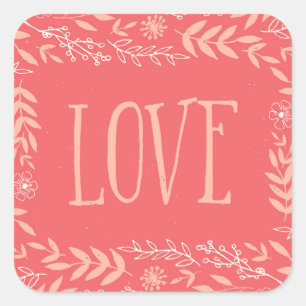 Sticker Carré Amour floral rustique   Pinkish Orange