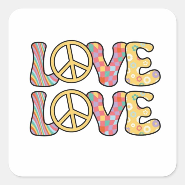 Sticker Carré Amour hippie rétro (Devant)