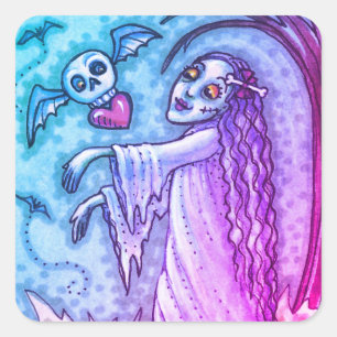 STICKER CARRÉ AMOUR MALADE FILLE ZOMBIE SUIVANT SON COEUR, WHIMS