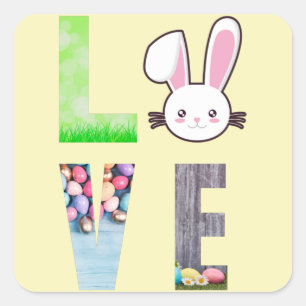 Sticker Carré Amour Pâques - Lapin de Pâques - Oeuf de Pâques