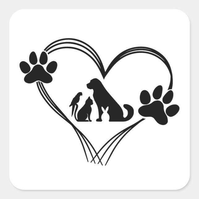Sticker Carré Amour Pattes d'animaux de compagnie  (Devant)
