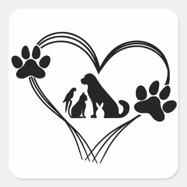 Sticker Carré Amour Pattes d'animaux de compagnie  (Devant)