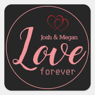 Sticker Carré Amour pour toujours, Cœurs, Monogramme / Créez le 