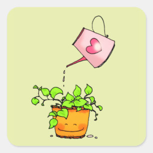 Sticker Carré Amour qui arrose, plante d'intérieur heureuse