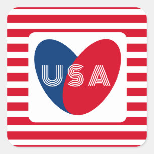 Sticker Carré Amour USA Patriotique Rouge Bleu Bleu Plaisir Coeu