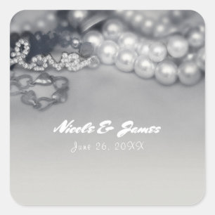 Sticker Carré Amour Vintage Glam Black & White Pearls Mariage