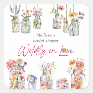 Sticker Carré Amoureusement Sauvage Fête de Mariage à l'Aquarell