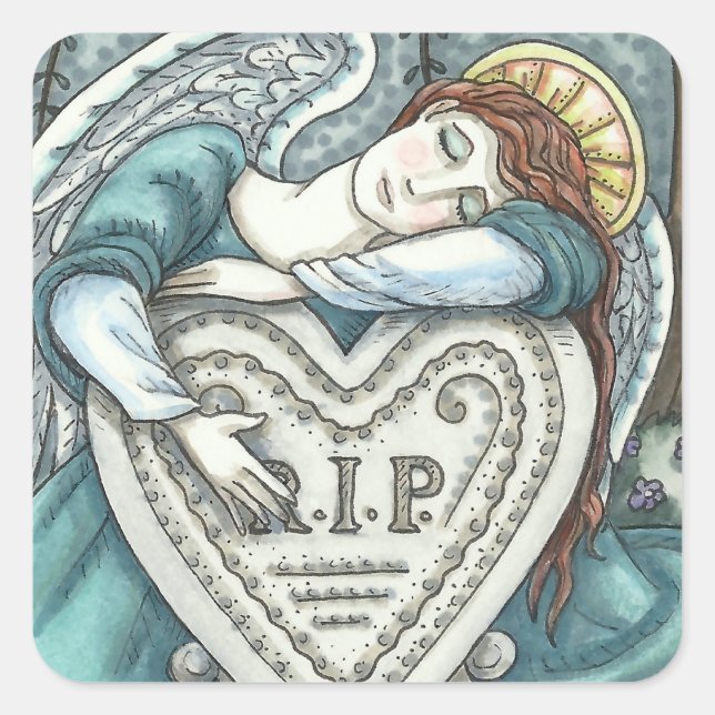 STICKER CARRÉ AMOUREUX ANGE GUARDIEN, CÉMETTRE MOURNING ART RIP (Devant)