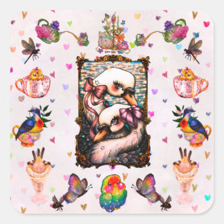 Sticker Carré Amoureux de cygnes