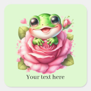 Sticker Carré Amoureux de grenouilles mignonnes personnalisables