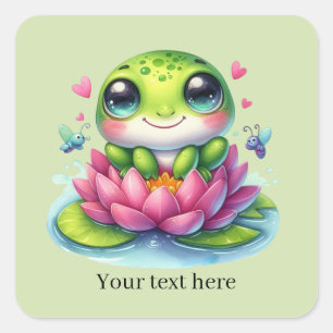 Sticker Carré Amoureux de grenouilles mignonnes personnalisables