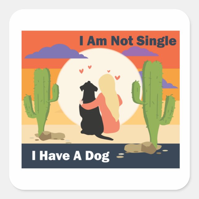 Sticker Carré Amoureux de les chiens Je ne suis pas célibataire  (Devant)