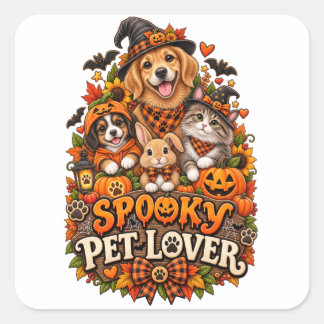 Sticker Carré Amoureux des animaux effrayants Halloween mignon c