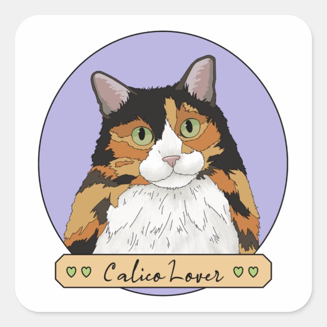 Sticker Carré Amoureux des chats Calico (Devant)