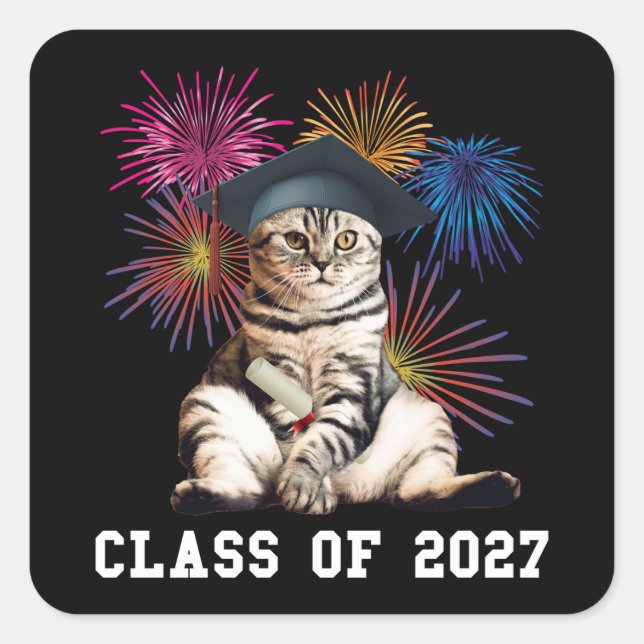 Sticker Carré Amoureux des chats de la promotion 2027 (Devant)