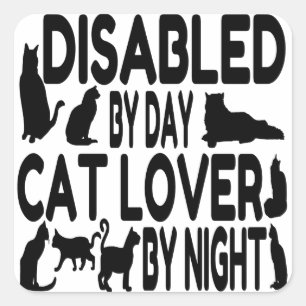Sticker Carré Amoureux des chats handicapé