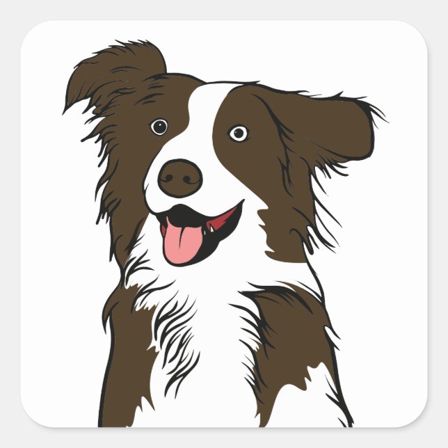 Sticker Carré Amoureux des chiens chiot Brown Bordure blanche Co (Devant)