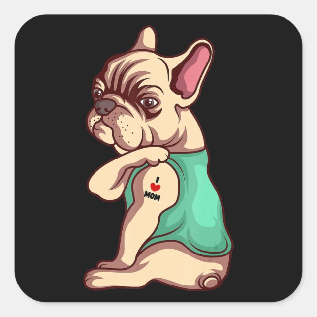 Sticker Carré Amoureux des chiens | Cool Français Bulldog I Love (Devant)