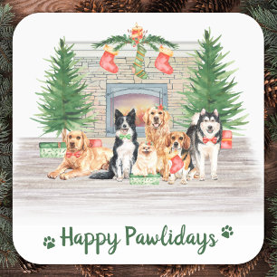 Sticker Carré Amoureux des chiens Joyeux Pawlidays Noël